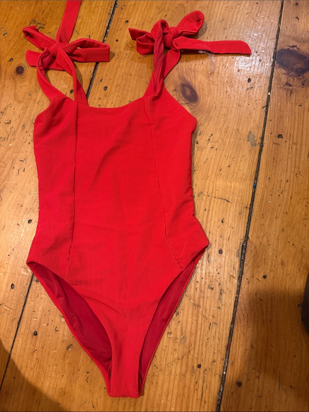 Beach Riot women's  Red Ribbed Tie-Shoulder One-Piece Swimsuit